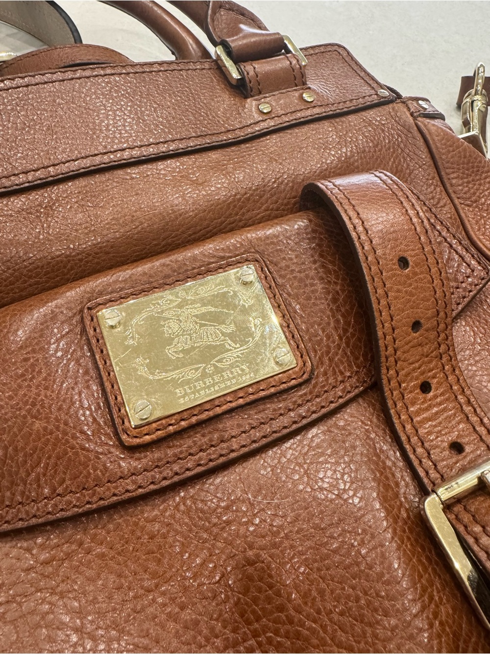 Burberry Brown Leather Top-Handle Backpack Tote with Gold Hardware - Picture 5 of 6